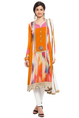 Orange Printed Georgette Salwar 1