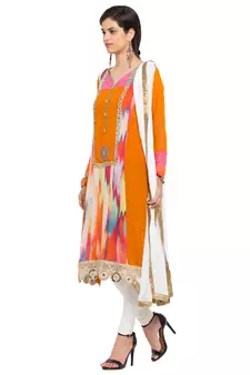 Orange Printed Georgette Salwar