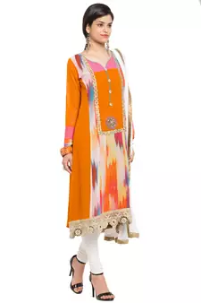 Orange Printed Georgette Salwar