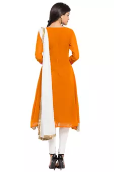 Orange Printed Georgette Salwar