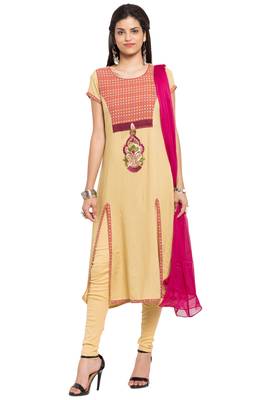 Beige Embroidered Cotton Salwar 1