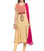 Beige Embroidered Cotton Salwar