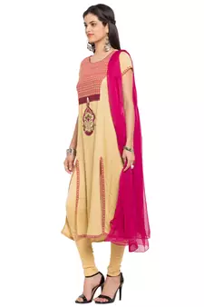 Beige Embroidered Cotton Salwar