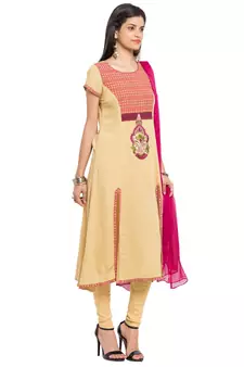 Beige Embroidered Cotton Salwar