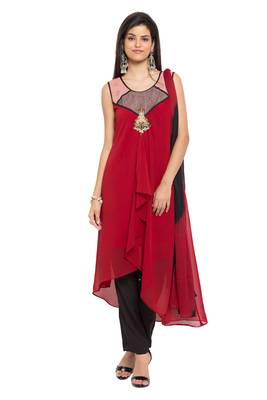 Red Embroidered Georgette Salwar 1