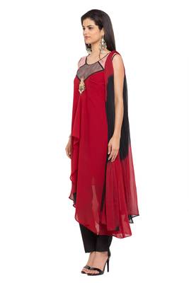 Red Embroidered Georgette Salwar 2