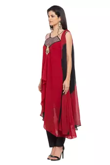 Red Embroidered Georgette Salwar