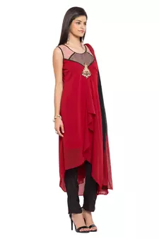 Red Embroidered Georgette Salwar