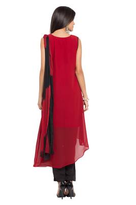 Red Embroidered Georgette Salwar 4