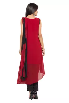 Red Embroidered Georgette Salwar