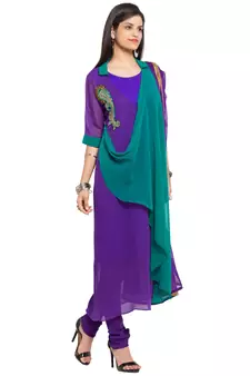 Purple Embroidered Georgette Salwar