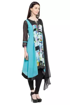 Blue Printed Georgette Salwar