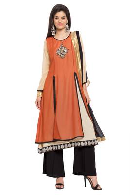 Orange Embroidered Georgette Salwar 1
