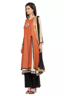 Orange Embroidered Georgette Salwar