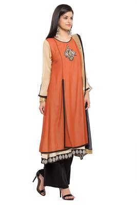 Orange Embroidered Georgette Salwar 3