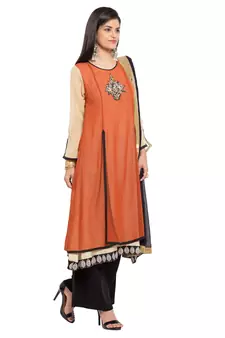 Orange Embroidered Georgette Salwar