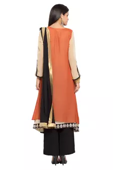 Orange Embroidered Georgette Salwar