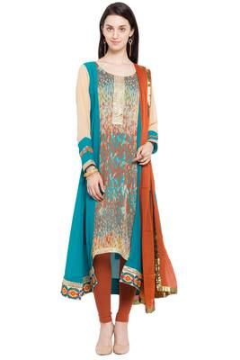 Teal Printed Georgette Salwar 1