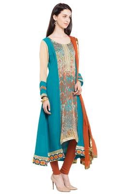 Teal Printed Georgette Salwar 3
