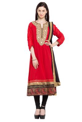 Red Embroidered Georgette Salwar 1