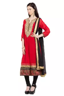 Red Embroidered Georgette Salwar