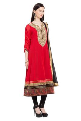 Red Embroidered Georgette Salwar 3