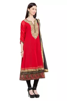 Red Embroidered Georgette Salwar