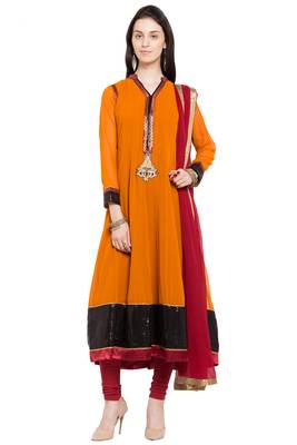 Orange Embroidered Georgette Salwar 1