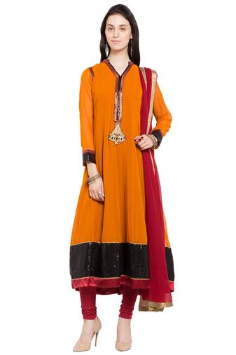Orange Embroidered Georgette Salwar