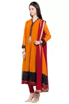Orange Embroidered Georgette Salwar