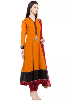 Orange Embroidered Georgette Salwar
