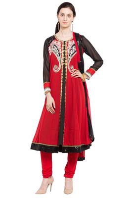 Red Embroidered Georgette Salwar 1