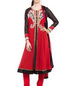 Red Embroidered Georgette Salwar
