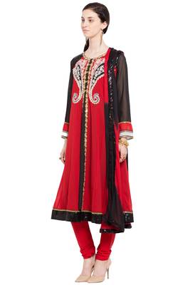 Red Embroidered Georgette Salwar 2