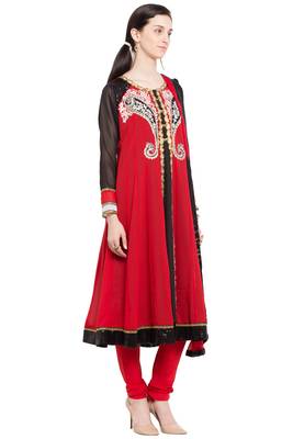 Red Embroidered Georgette Salwar 3