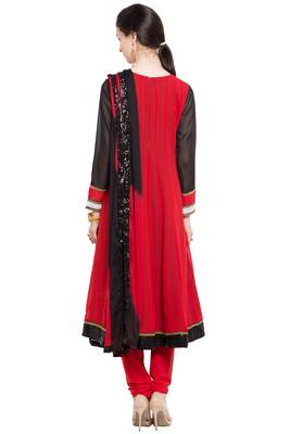 Red Embroidered Georgette Salwar 4
