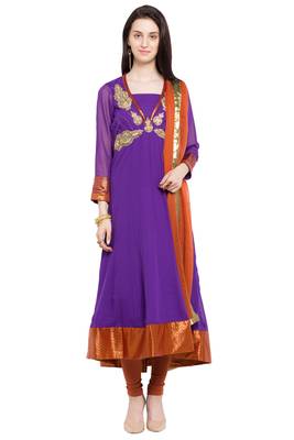 Purple Embroidered Georgette Salwar With Dupatta 1