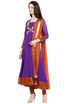 Purple Embroidered Georgette Salwar With Dupatta