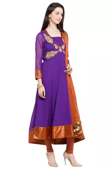 Purple Embroidered Georgette Salwar With Dupatta