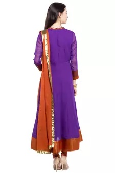 Purple Embroidered Georgette Salwar With Dupatta