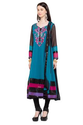 Blue Embroidered Georgette Salwar 2