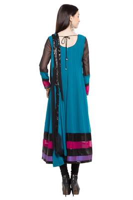 Blue Embroidered Georgette Salwar 4