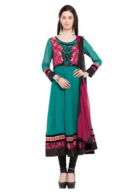 Green Embroidered Georgette Salwar 1