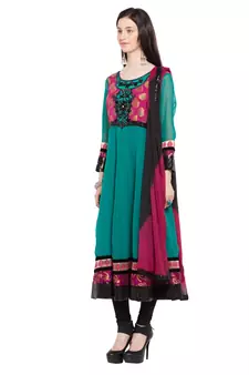 Green Embroidered Georgette Salwar