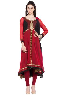 Red Embroidered Georgette Salwar 1