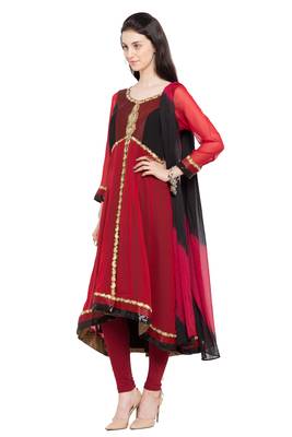 Red Embroidered Georgette Salwar 2