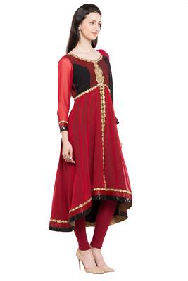 Red Embroidered Georgette Salwar 3