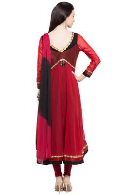 Red Embroidered Georgette Salwar 4