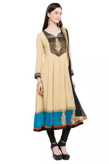 Beige Embroidered Georgette Salwar