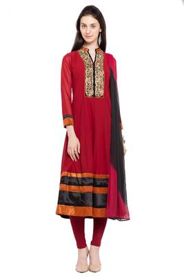 Red Embroidered Georgette Salwar 1